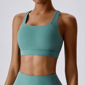 Teal Seamless Sports Bra - Square Neck Wireless Workout Bralette