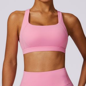 Light Pink Seamless Sports Bra - Square Neck Wireless Workout Top