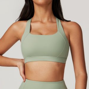 Sage Green Sports Bra - Square Neck Wireless Yoga Bralette
